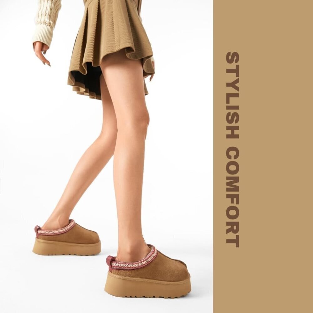 Women's Suede Platform Slippers Fleece Lined Anti-Slip Indoor Outdoor - Picture 5 of 6